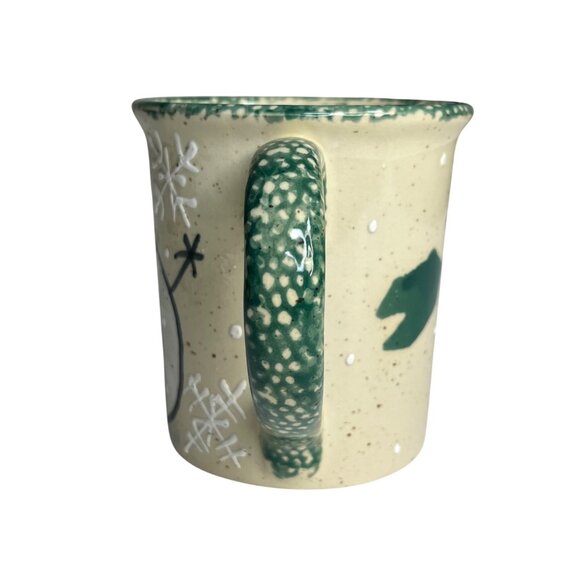 Montgomery Ward Snowman Ceramic Mug Festive Green Handle Winter Design - Picture 5 of 7